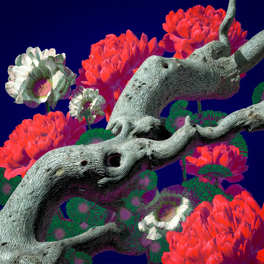 GenAI-image, abstract photorealistic AI-Image of classical columns, with a colourful gradient overlay