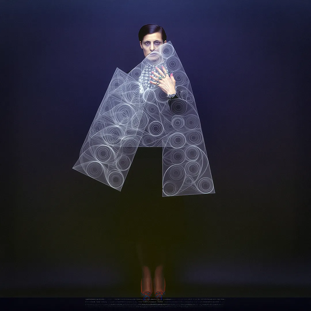 AI Image / Midjourney // surreal image of a woman and a graphic pattern