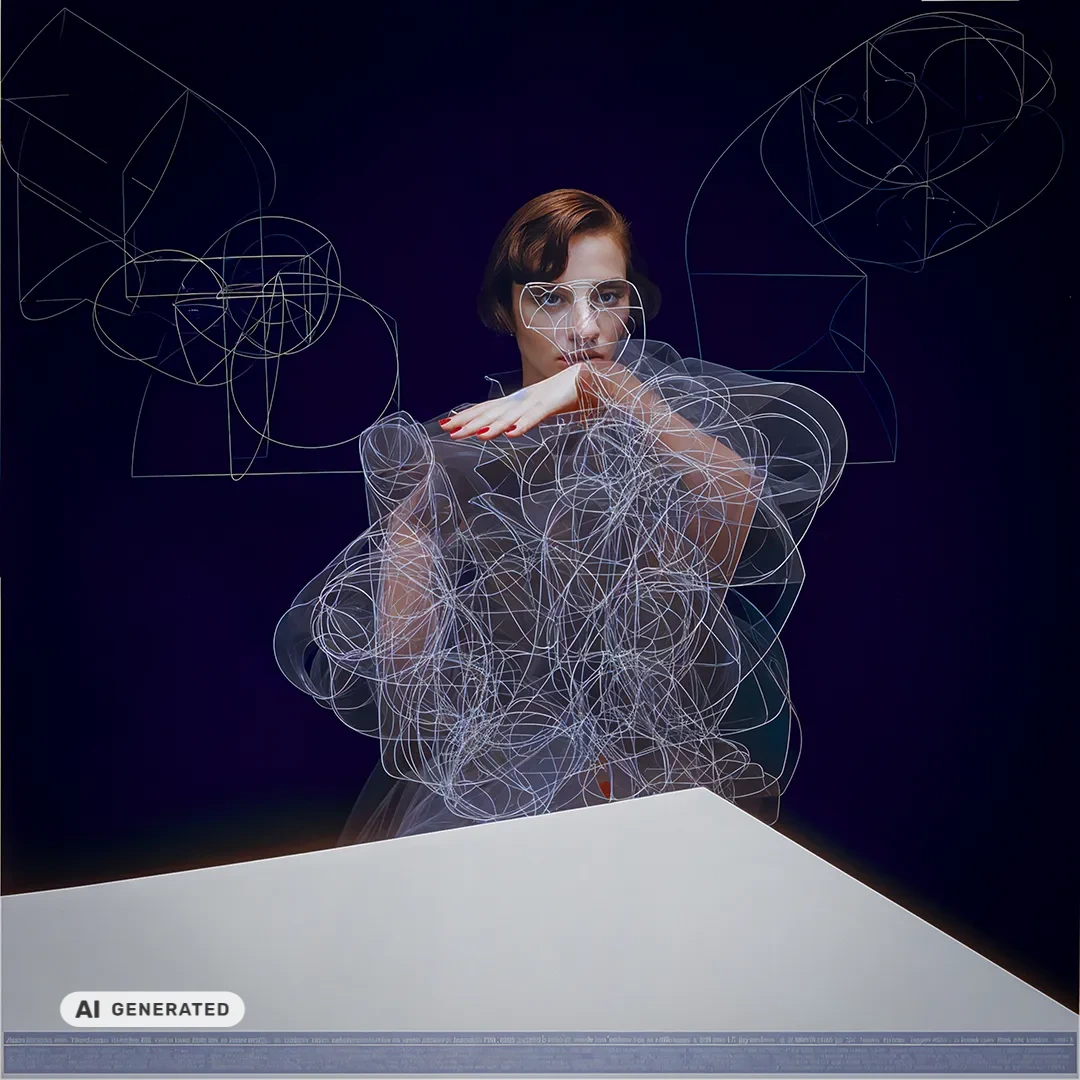 AI generated Image / Midjourney // abstract combination of a drawing and the image of a woman