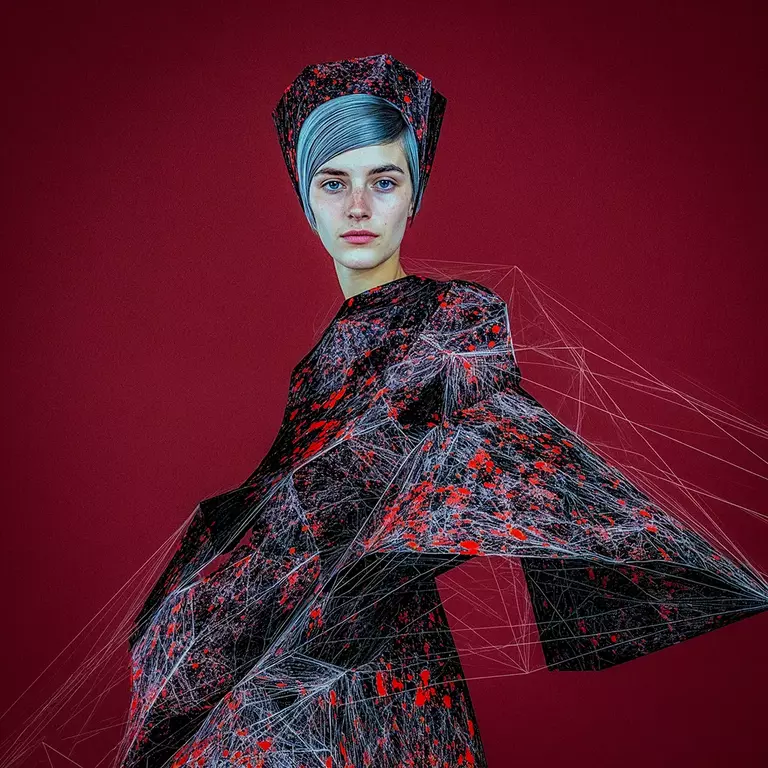 AI Image / Midjourney // abstract image of a woman dressed in geometrical lines