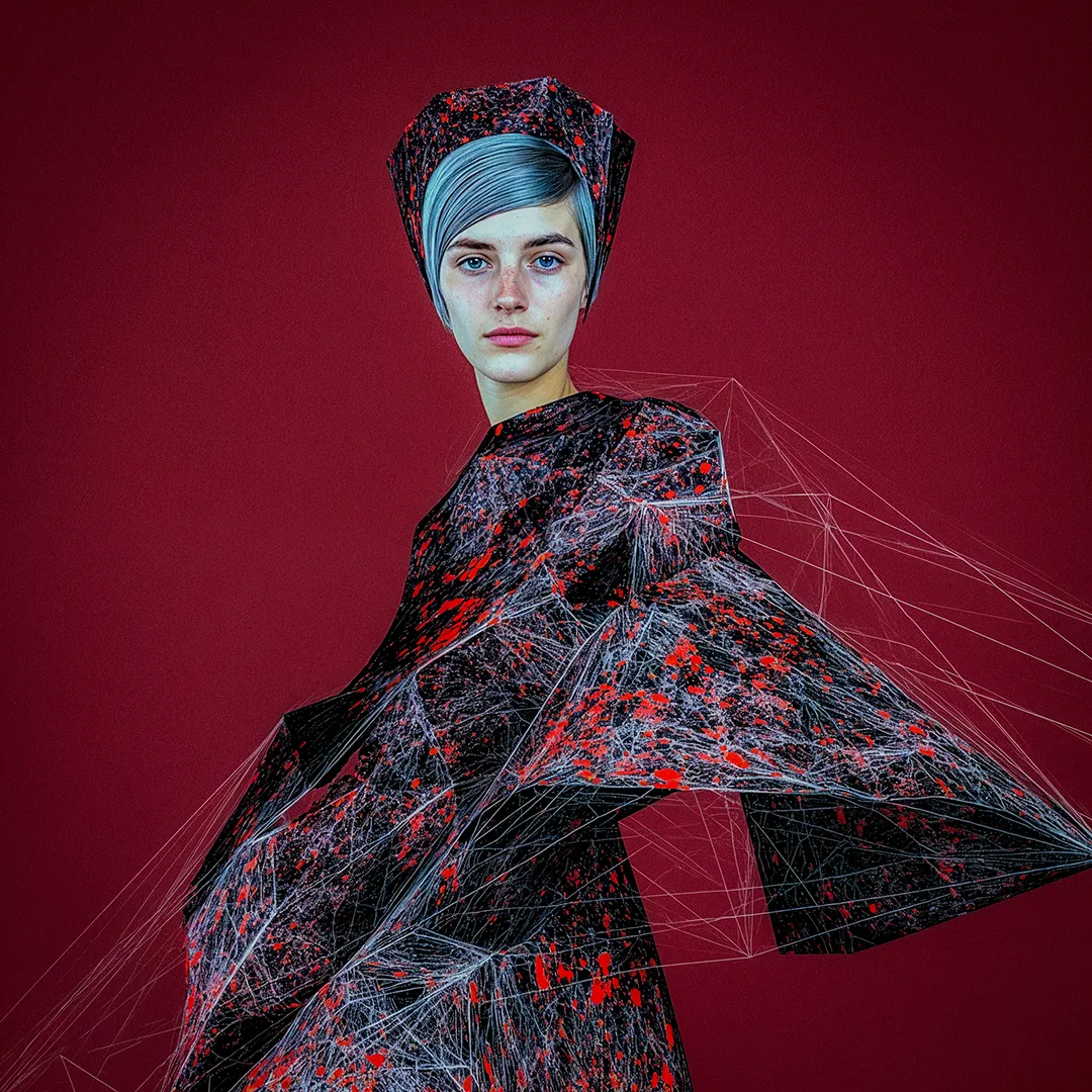 AI Image / Midjourney // abstract image of a woman dressed in geometrical lines