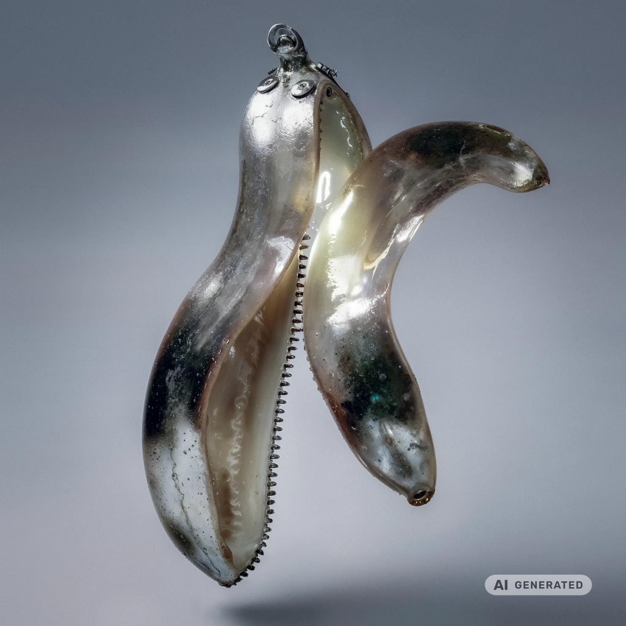 AI generated image / Digital Art: A surreal silver metal objact, digital art