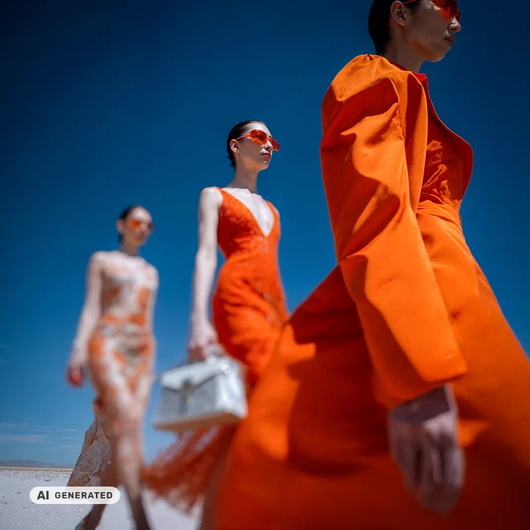 Text to Image, abstract AI-Fashion-Photo of a walking man in elegant suit, radiant colours, light leak effect