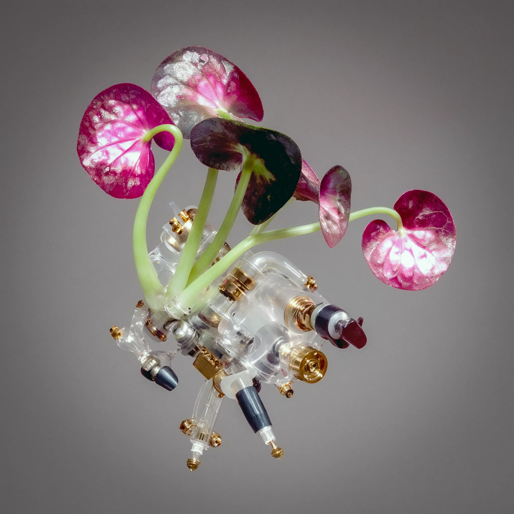 GenAI-image, surreal photorealistic image of a birds head in radient colours neon blue, orange and violett