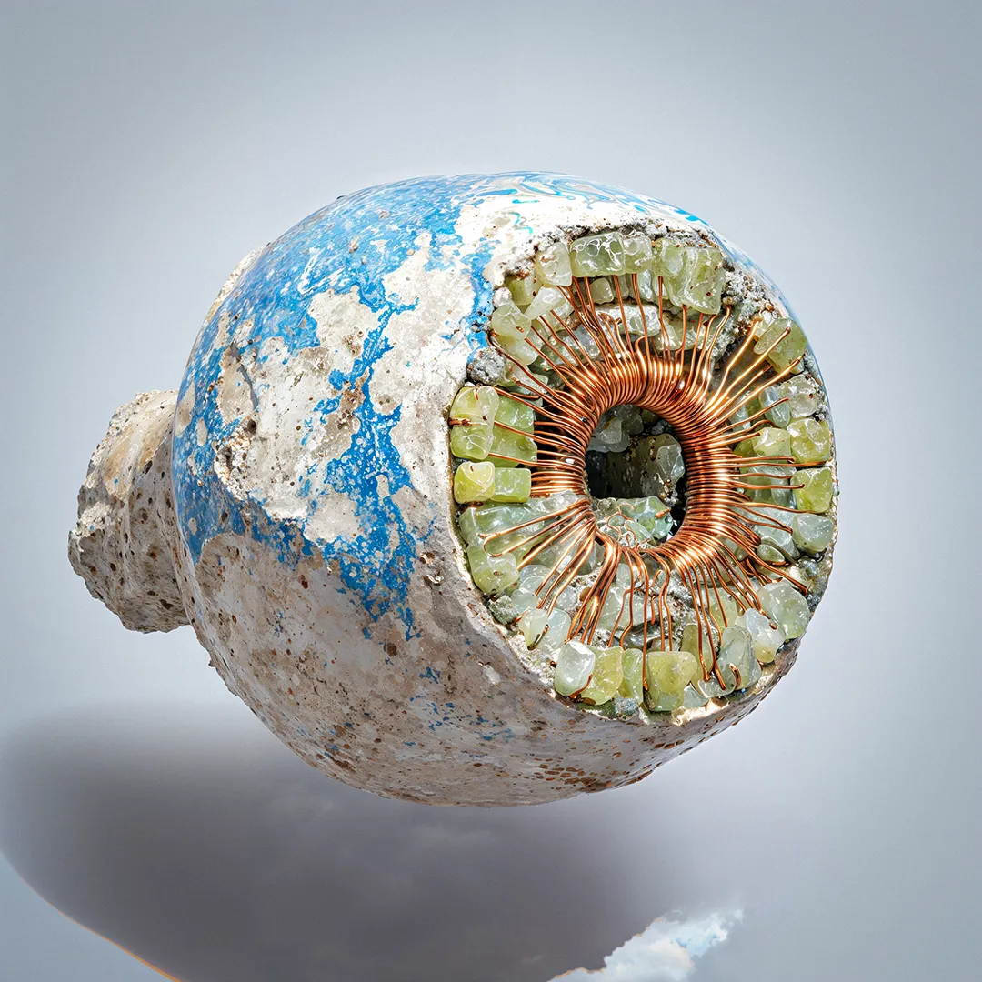 AI-image / Digital Art: A surreal objext made of concrete and copper wire